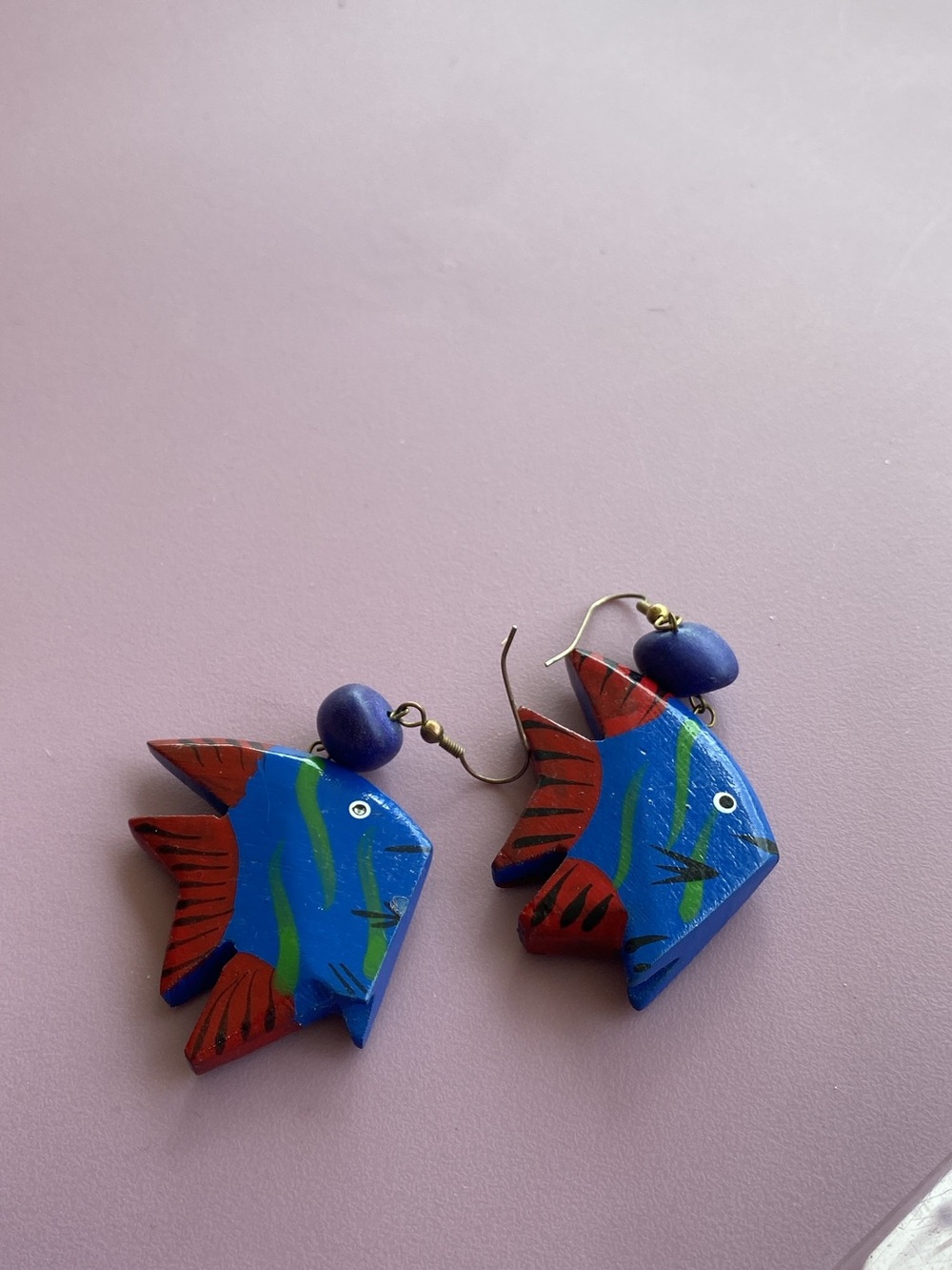 Vintage wooden fish earrings